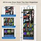 Over the Door Organizer for Toy Guns, Toy Gun Storage Organizer with Pockets and Slots for Kids Foam Blasters, Darts, Goggles