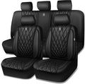 CAR PASS 5 Seats Piping Luxury Faux Leather Seat Covers Full Set, Anti-Slip Waterproof Seat Covers Compatible with Front Armr