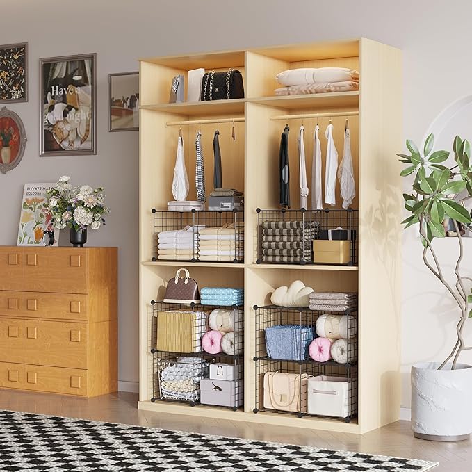 C&AHOME Wire Cube Storage, 4-Cube Storage Organizer Metal, C Grids Storage Bins Shelving, Modular Bookshelf Shelf, Closet Cab