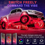 LivTee RGB LED Rock Lights Kit, 4 Pods Waterproof Underglow Neon Lights with Bluetooth App Control - Multi-Color & Music Sync Wheel Light for Trucks SUV UTV ATV RZR Golf Cart