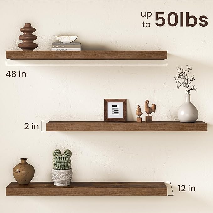 Floating Shelves 48Inch Long, 12 Inch Deep Floating Shelves for Wall, 48 x 12 Large Floating Shelf for Fireplace Mantel, 2" T