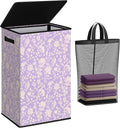 SOLEDI Laundry Hamper with Lid, 90L Tall & Large Floral Laundry Basket, Collapsible Clothes Hamper with Removable Bag, Dirty 
