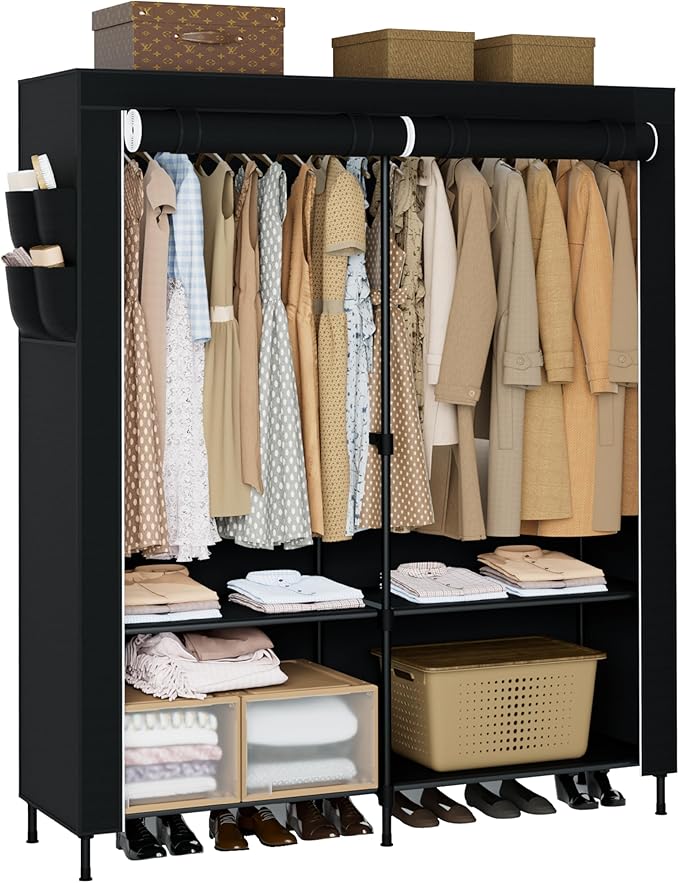 CASAMAYA Portable Closet, 54.3 Inch Large Capacity Wardrobe Closet with Cover, Clothes Storage Organizer with Shelves and 2 H