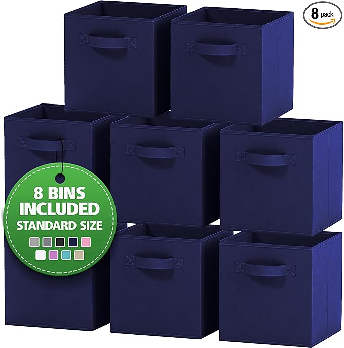 Storage Cubes Pack Of 8 - Standard Size Cube Storage Bin 10.5x10.5x11 With Dual Handles For Easy Carrying- Fabric Storage Bin