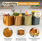 VeraMia Canvas Grocery Bag 3pc XL Set with Real Pockets, Long Shoulder Strap and Short Handle. Heavy Duty, Foldable, Washable
