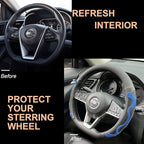 PINCTROT D Shaped Comfy Grip Steering Wheel Cover, Anti-Slip Design, Flat Bottom 14.5-15 Inch(Silicone Blue)