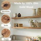 PERFNIQUE 36 Inch Floating Shelves Set of 2, Solid Elm Wood Rustic Live Edge Wall Decor Shelves - Invisible Bracket Mount for