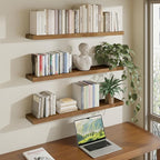 ROGMARS 36 Inches Long Walnut Floating Shelves,Rustic Solid Wood Farmhouse Wall Shelves with Invisible Brackets for Bathroom,