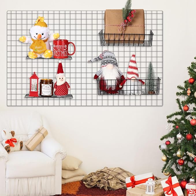 Yaocom 9 Pcs Grid Wall Shelves Gridwall Accessories Wall Grid Panel Hanging Basket with Hooks Set Includes 3 Basket 3 Wire St
