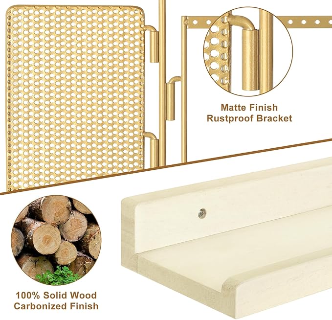 SOLIMINTR Hanging Jewelry Organizer Wall Mount with Rustic Wood Shelf, Ring Display Box, Ear Studs Earring Holder, Rotating N