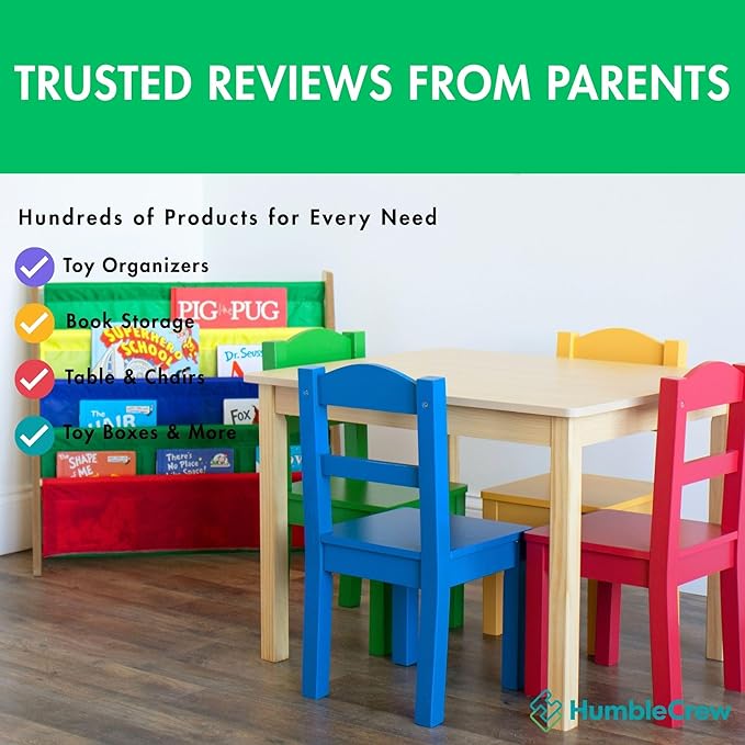 Humble Crew 4-Tier Kids Bookshelf, Natural Wood/Primary - Premium Book Shelf for Kids Rooms with Four Deep Pockets - Toddler 