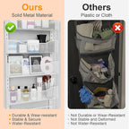 Over the Door Organizer, 2 in 1 Metal Hanging Closet Organizer & Hat Rack with 4 Adjustable Baskets, 8 Hooks, 10 Clips, Behin