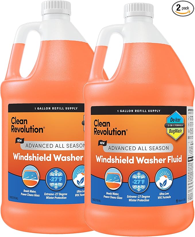 Clean Revolution Advanced All Season Windshield Washer Fluid | Ultra Low VOC Formula | Extreme -27°F Winter Protection |128 F