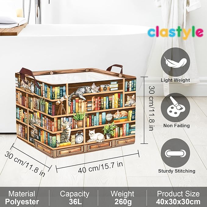 Clastyle Cat Book Shelf Basket for Reading Room Collapsible Toy Gift Kid Storage Basket Baby Clothes Organizer Nursery Bin