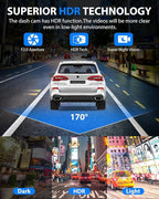 Dash Cam Front and Rear, 1080P Dash Camera for Cars, 3 Channel Car Camera Front Rear and Inside with 32GB Card, Loop Recordin