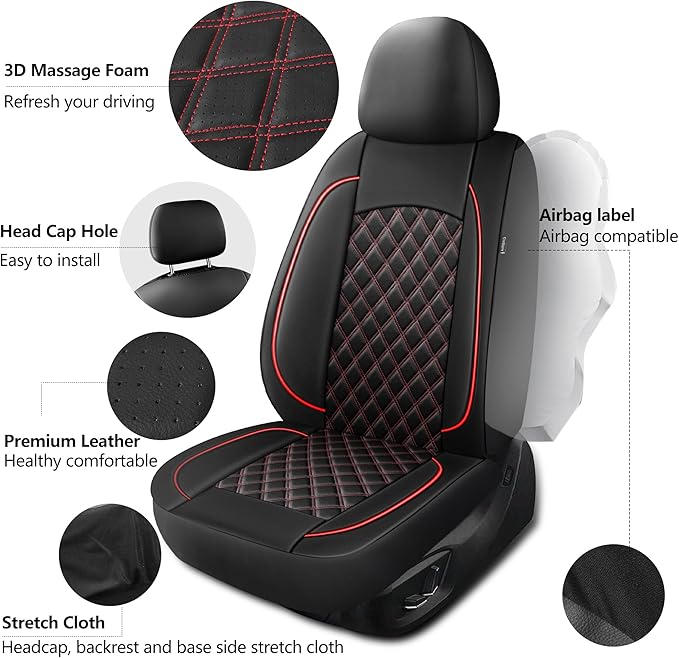 Leather Car Seat Covers,Breathable and Waterproof Napa Leather Automotive Seat Cover, Universal Interior for Cars, Sedans, SU