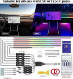 KENANEK Acrylic Car LED Strip, 10 in 1 USB/Type C Interface Colorful 187-inch Ambient Lighting car Interior kit，Supporting Wireless Control Modes，with 16 Million Color Options