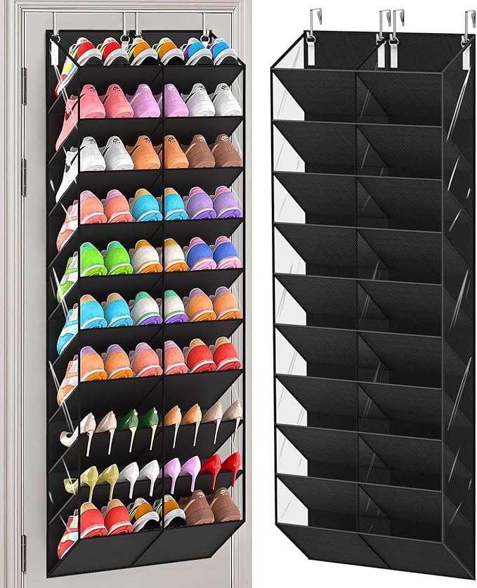 UVIAHOMI 20-30 Pairs Over the Door Shoe Organizer, Clear Pockets Hanging Shoe Storage for Closet, 10-Tier Door Shoes Rack, Ha