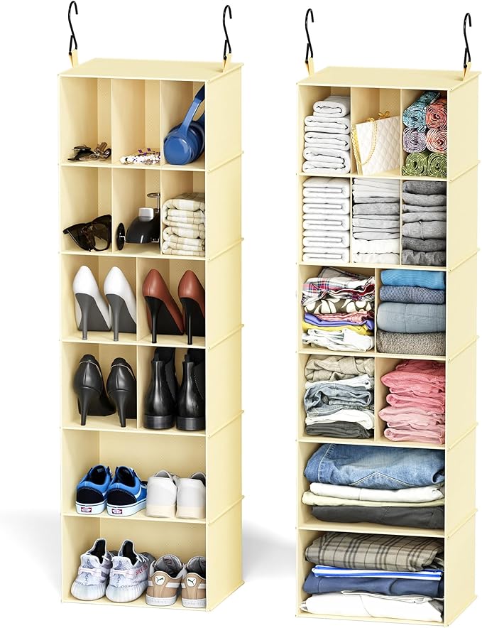 SpaceAid 2 Pack Hanging Closet Organizer and Storage with Dividers, 24 Compartments Hanging Shoe Shelves for Closet, Wardrobe