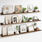 Axeman Picture Ledge Shelf | 55 Inch Walnut Floating Shelves Set of 3 | Rustic Wood Wall Shelves with Lip | 55" Walnut Pictur