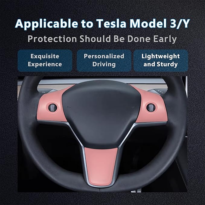 for Tesla 2017-2023 Model 3 and 2020-2024 Model Y Steering Wheel Cover Trim Interior Decoration Protection Accessories(Pink)