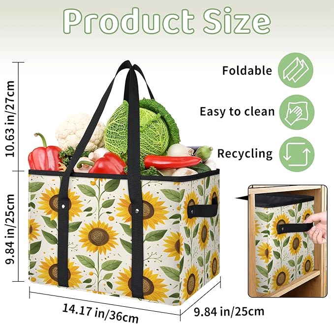 Reusable Grocery Bag, Foldable Large Shopping Tote Bag for Groceries Kitchen Picnic Car Trunk