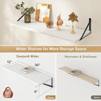 Deep Floating Shelves Wall Mounted, 36"x12" White Wall Shelves with Brackets Set of 2 for Bedroom, Living Room, Bathroom, Kit