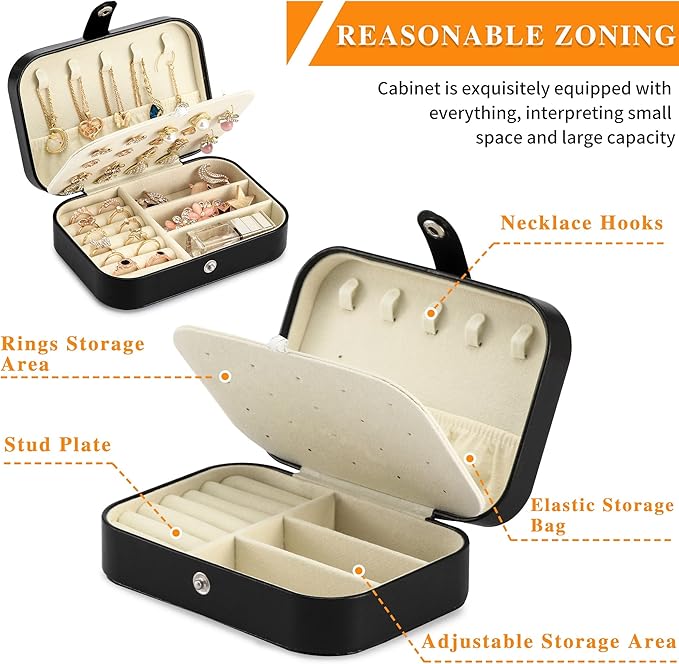 Travel Jewelry Box, PU leather Small Jewelry Organizer For Female Girls, double layer portable mini travel case for storing e