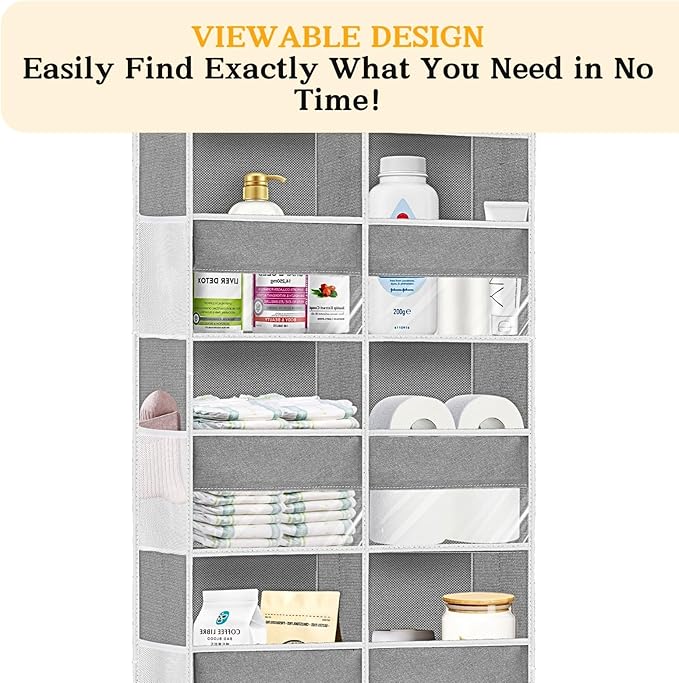 Over The Door Organizer, 5-Tier Extra Large Behind Door Storage with 10 Big Front & 10 Mesh Pockets, 80lb Capacity, Hanging S