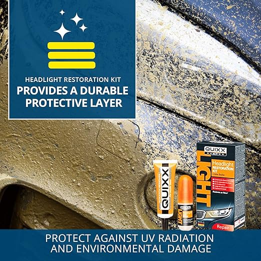 QUIXX QHRK1 Reliable Headlight Restoration Kit, Includes 50g Headlight Polish, 30ml Sealing, Sanding & Polishing Block, 12 Abrasive Papers and 4 Polish Cloths, Can Save a Vehicle from an MOT Failure, Increase Safety