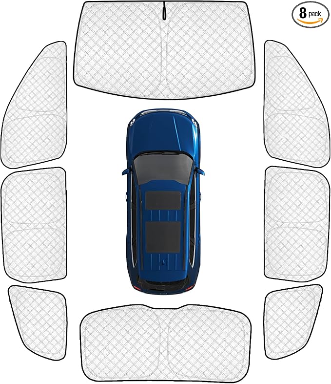 KMF 8pcs Thicken Sun Shades for KIA Telluride 2020-2025 2026 Accessories,Custom Fit Windshield Sunshade Full Car Window Covers for Side Rear, UV Block and Blackout Privacy for Camping Outdoor