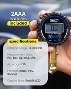 Digital Tire Pressure Gauge for Cars - Accurate Air Pressure Gauge for Tires with 360° Swivel Chuck - 200 PSI