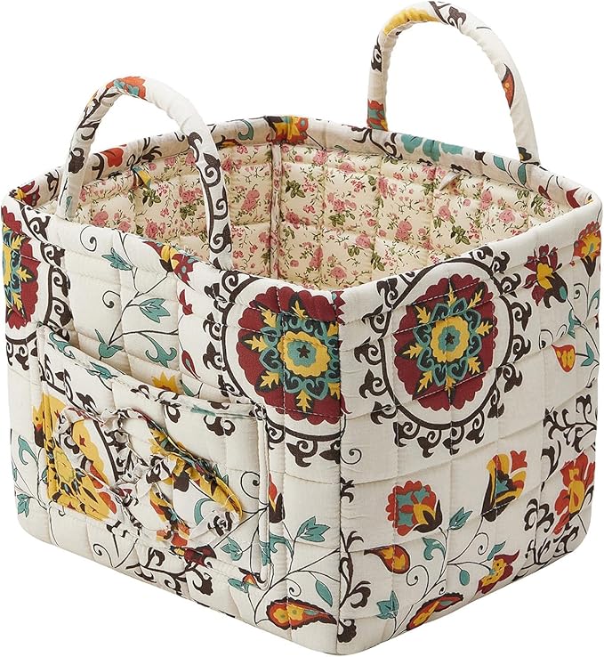 Boho Fabric Storage Basket, Large Capacity Laundry Basket, 12.2'' x 10.23'' x 10.23'' Collapsible Laundry Hamper with Easy Ca