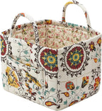 Boho Fabric Storage Basket, Large Capacity Laundry Basket, 12.2'' x 10.23'' x 10.23'' Collapsible Laundry Hamper with Easy Ca