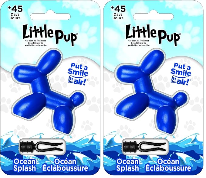 Little Pup 96603 Ocean Splash Scent, Car Air Freshener, Clips to A/C Air Vent, Alcohol-Free Fragrance Oil, Non-Hazardous and 