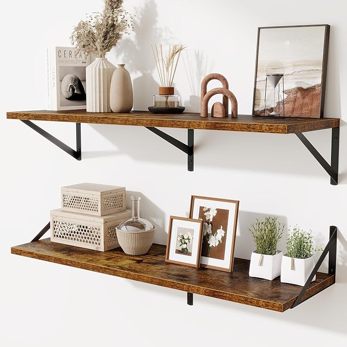 Deep Floating Shelves for Wall,36" Wx10 D Wood Wall Shelves with Metal Brackets,Hanging Storage Floating Shelf for Living Roo