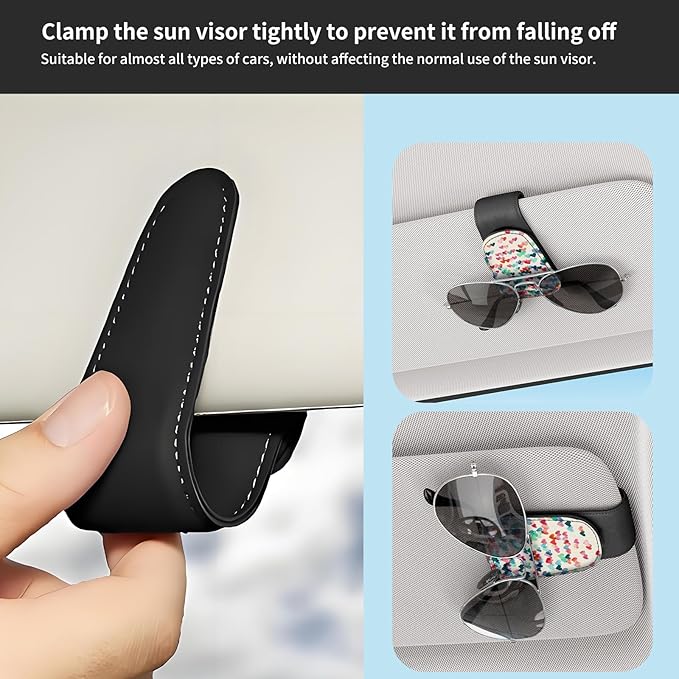 Sunglasses Holder for Car Visor, PU Leather Glasses Clip Organizer, Cute Magnetic Eyeglass Holder for Vehicle Sun Visor, Car Interior Accessory for Women & Men Rainbow Raining Hearts