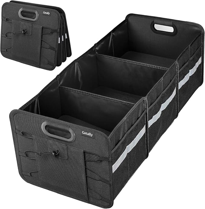 Trunk Organizer for Car, Collapsible Trunk Organizer with Multi Pockets, 3 Compartments Storage Organizer for Car SUV, Truck, S
