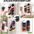 2 Pack Hat Organizer for Baseball Caps, Each Holds 18 Hats (36 Total), Customizable Wall Hat Rack, Adhesive or Screw-in Insta