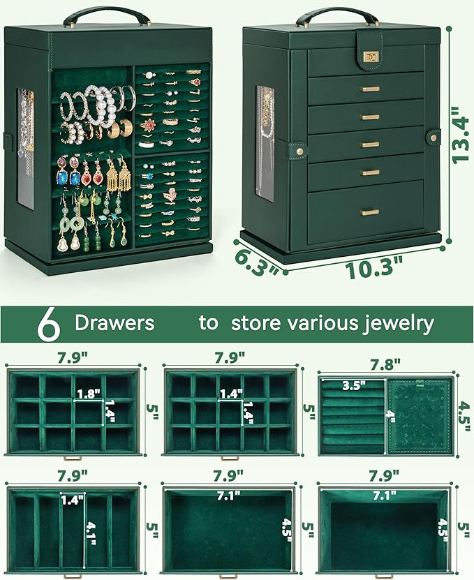 AKOZLIN 360° Rotating Jewelry Box 6-Tier Organizer Functional Jewelry Storage Case for Women Girls Ring Necklace Earring Brac