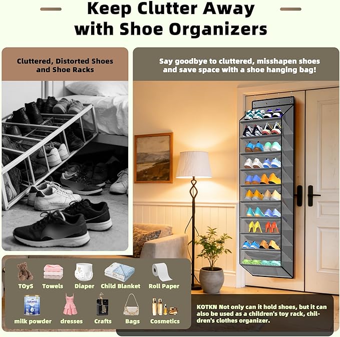PAULONE 10-Pocket Multi-Use Over the Door Organizer, Heavy Duty 95lbs Capacity with Breathable Mesh, Versatile Hanging Storag