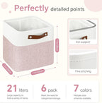 FinishingBo Cube Storage Baskets 6 Pack, 11x11 inch Cube Storage Bins with Leather Handles for Shelf Closet (White/ Pink)