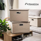PRANDOM Large Collapsible Storage Bins with Lids [3-Pack] Jute Fabric Foldable Storage Boxes Organizer Containers Baskets Cub