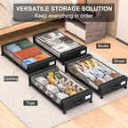 GoMaihe Under Bed Storage with Wheels: 6-Pack XXL 48L Underbed Storage Containers with Lids - Rolling Drawers for Shoes Cloth