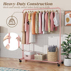 Simple Trending Standard Clothes Clothing Garment Rack with Storage Shelves, Rolling Clothes Organizer on Wheels for Hanging 