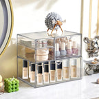 Prsildan Acrylic Drawer Makeup Organizer with 4 Drawers, Set of 2 Office Desk Organizers Accessories, Clear Stackable Storage