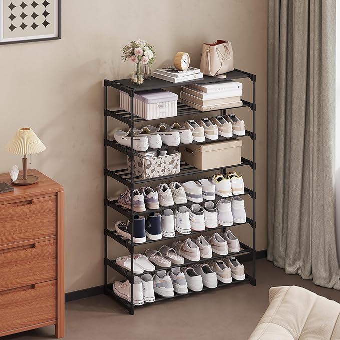 Calmootey 8-Tier Shoe Rack, Tall Large Capacity 40 Pairs Shoes Storage Organizer, Stackable Wide Shoe Shelf for Entryway, Hal