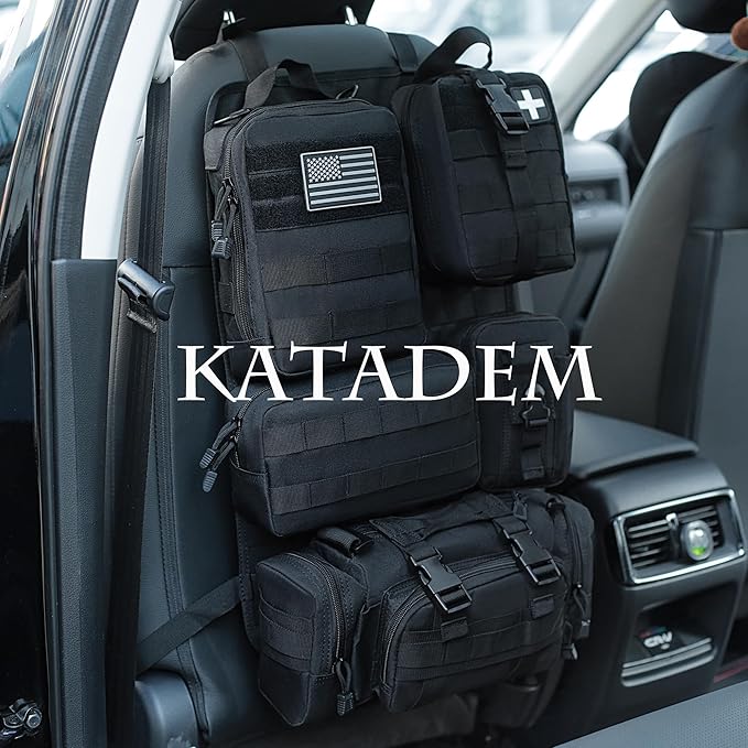 6 Pack Tactical Molle Car Seat Back Organizer - Tactical Vehicle Panel Organizer with 5 Detachable Molle Pouch,US Flag Patch