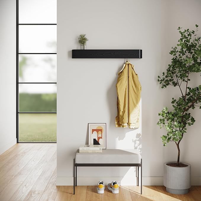 Kazai. Wall-Mounted Coat Rack 'Toke' - Modern Design Coat Rack with Hidden Wall Hooks - Solid Wood Veneer Panel Coat Hanger -