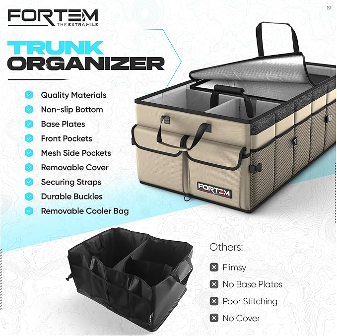 FORTEM Trunk Organizer with Cooler For SUV Car Trunk, Foldable Storage, Car Accessories for Women Men, Collapsible Bag, Perfect